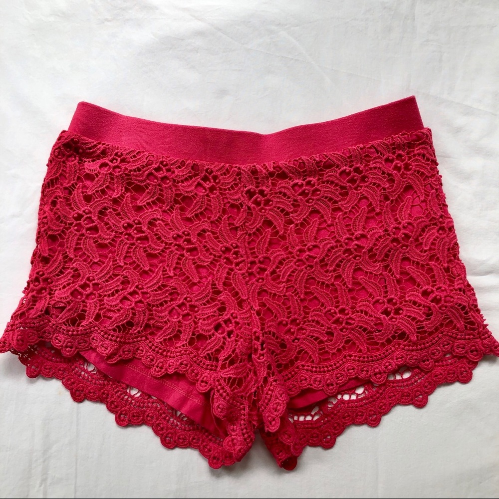 Lilly Pulitzer hot pink crochet shorts.